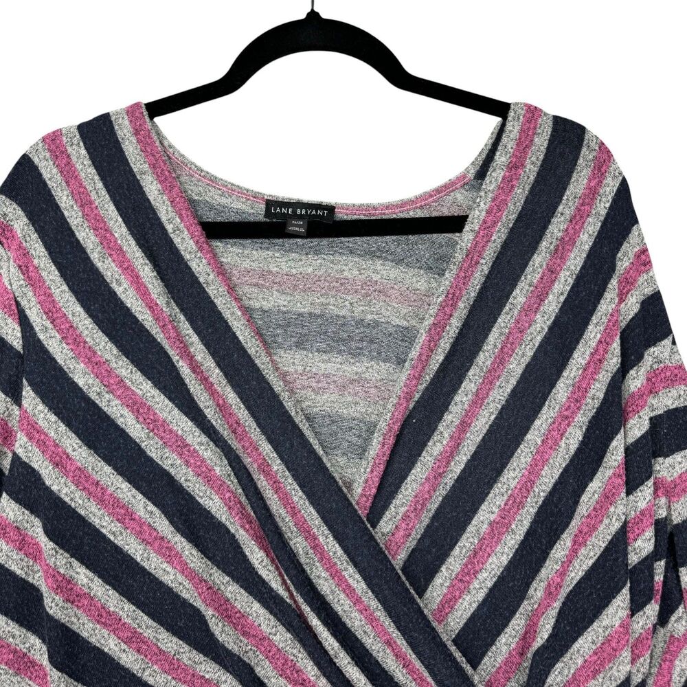 Lane Bryant Top Womens 26/28 Pink Black Long Sleeve Striped Faux Wrap Knit Comfy - Picture 4 of 9
